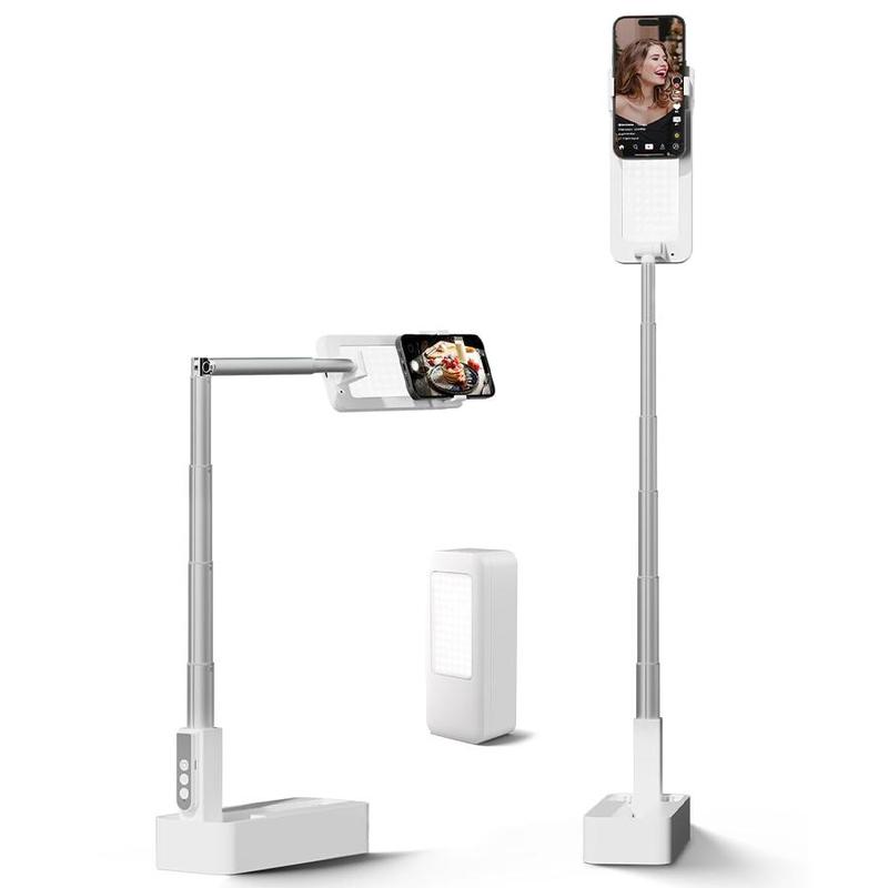 Folding Portable Selfie Stand, 360° Rotation Phone Holder with Rechargeable LED Light, Wireless Foldable Selfie Stand for Live Streaming, Video Recording, Tripod for iPhone, Smartphone Accessories, Stocking Fillers Gift