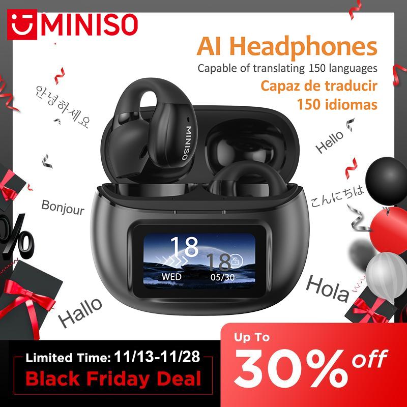 Miniso X29 Open Ear-Clip AI Translation Wireless Bluetooth Earphones Support 128+ Languages Real Time Bluetooth Translation Support Playing Music Phone Calls Headphones & Meeting Summary Earbuds Earphone for iPhone Andriod Sport Workout Running Audio