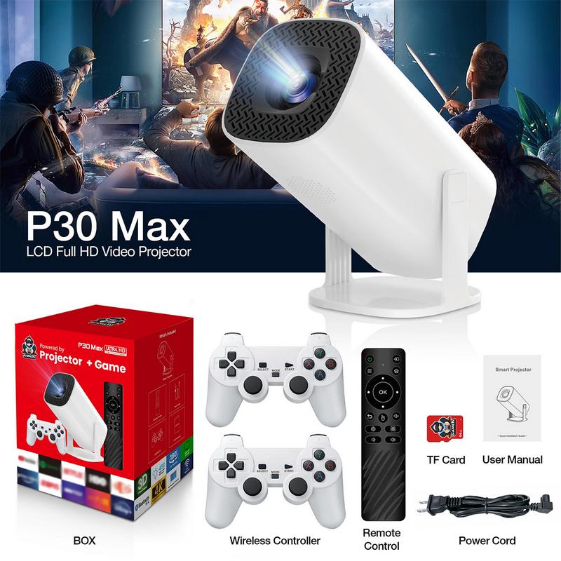 Salange P30 Max Portable Gaming Projector Console Include 2 Wireless Game Controllers 3800 Video Games Support 4K 1080P Android 11 Projector Automatic HDMI