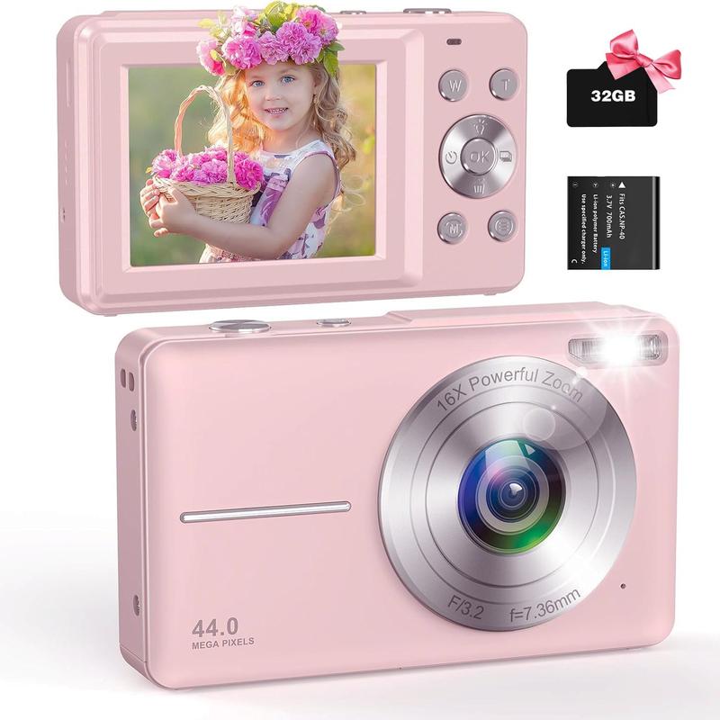 Fall Digital Camera with 32G SD Card, Full HD 1080P Video Camera, 44MP Point & Shoot Camera with 16X Zoom Anti Shake for Gift, Vintage Camera, Mini Camera, Portable Camera