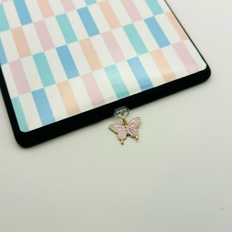 Pink Butterfly E-Reader   Phone Charm - lightning, micro usb, usb c port, kindle aesthetic, kindle decor, kindle accessories, dust plugs, charm