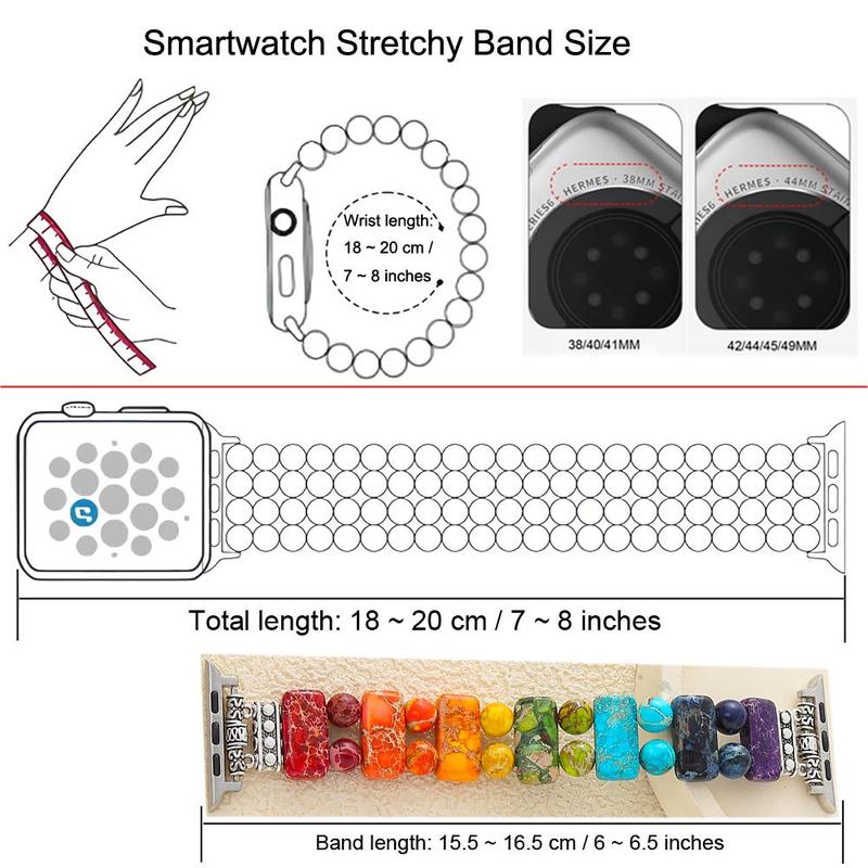 Handmade Beaded Smartwatch Bands, Elastic Adjustable Easily Install and Removable Smartwatch Bands, Wearable Accessories Compatible with Apple Watch