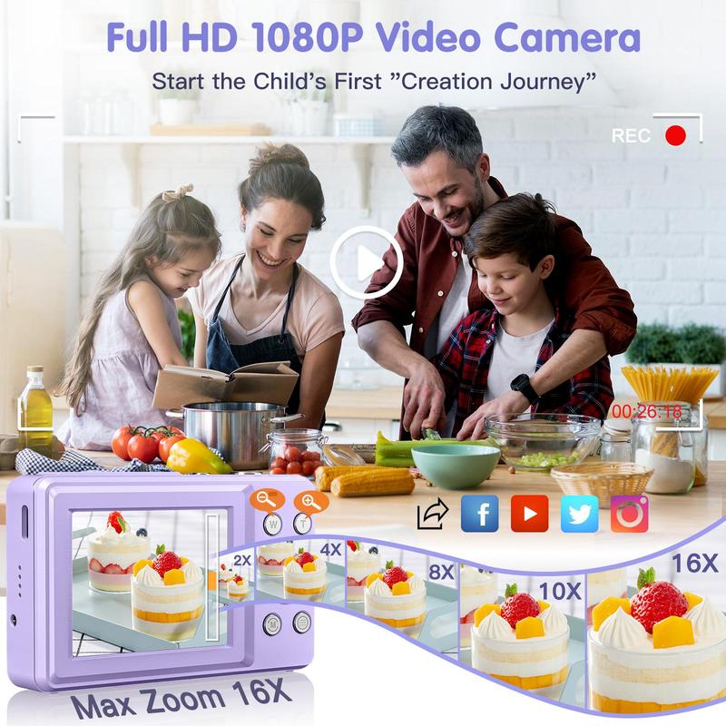 Fall Digital Camera with 32G SD Card, Full HD 1080P Video Camera, 44MP Point & Shoot Camera with 16X Zoom Anti Shake for Gift, Vintage Camera, Mini Camera, Portable Camera