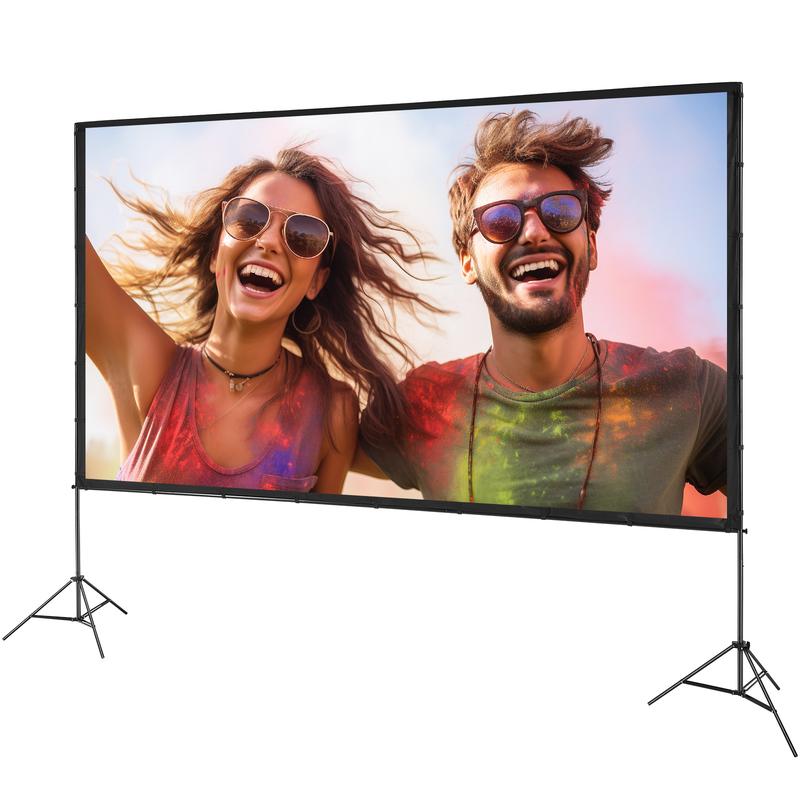 VEVOR Projector Screen with Stand, 150 inch 16:9 4K 1080 HD Outdoor Movie Screen with Stand, Wrinkle-Free Projection Screen with Tripods and Carry Bag, for Home Theater Cinema Backyard Movie Night