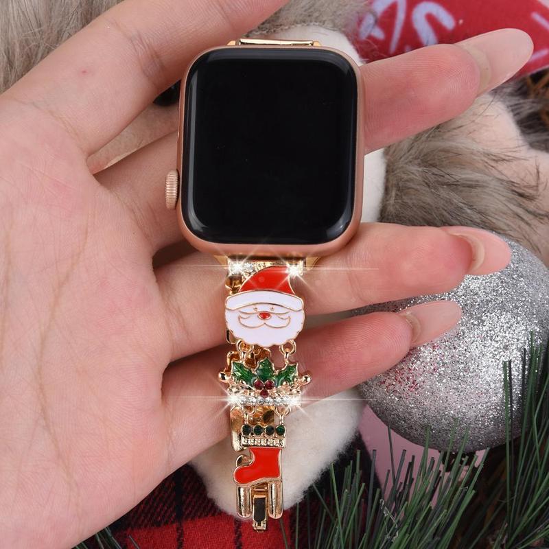 Rhinestone Decorated Watch Band (Band Only), Cute Christmas Theme Watch Band for Women, Smart Watch Accessories for Apple Watch Ultra2 10 9 8 7 6 SE2 5 4 3 2 1