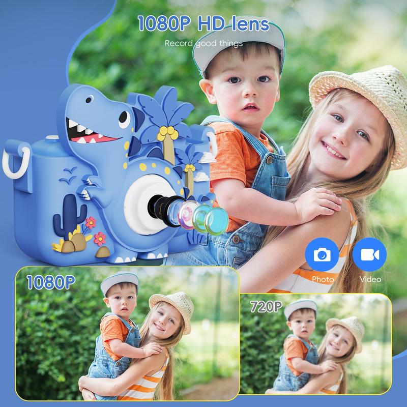 Cartoon Dinosaur Design Digital Camera, Rechargeable 48MP HD Dual Lens Camera Toy, Birthday Gift for Boys & Girls