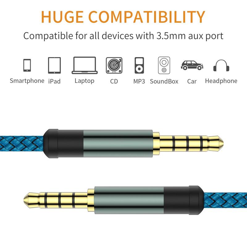 2 Pack TRRS 3.5mm Audio , 5Ft 4-Conductor (4 Pole) with Mic[Microphone Compatible] Nylon Braided Aux Cord Compatible  Home Stereos,Speaker,Headphones,(Blue)