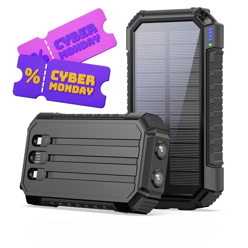 Solar Charger Power Bank - 27000mAh Portable Phone Charger with Built-in USB Cables 3.0A Fast Charge Battery Pack, 5 Outputs & 2 Inputs for Smartphone, Tablet,Best Christmas Gifts