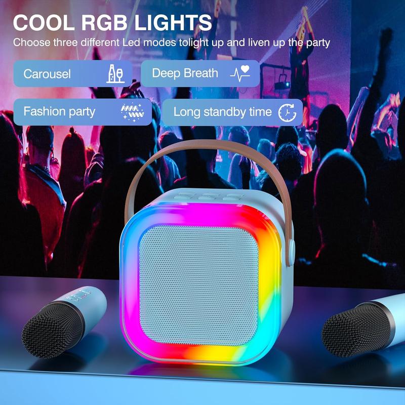 Wireless Karaoke Speaker System with RGB LED Lights & Subwoofers, Portable Bluetooth Audio Device with Dual Mics, Perfect for Travel & Parties