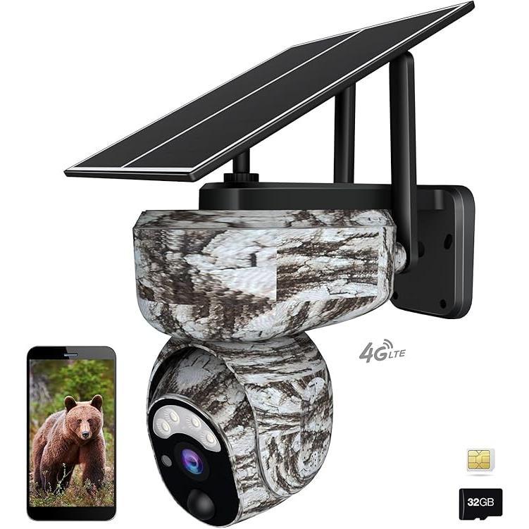 Cellular Trail Camera with Night Vision Motion Activated Waterproof, IP66, 4G Solar Game Cameras, Wildlife Deer Camera, Wireless Trail Cam with Sim Card, 360°Rotation Trailcam