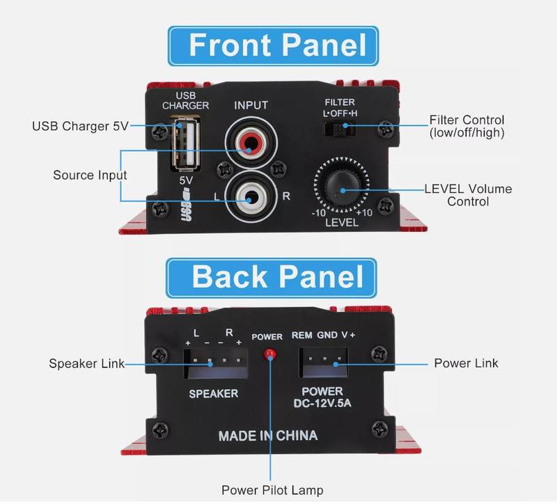 500W 12V 2 Channel Powerful Stereo Audio Power Amplifier HiFi Bass Amp Car Home