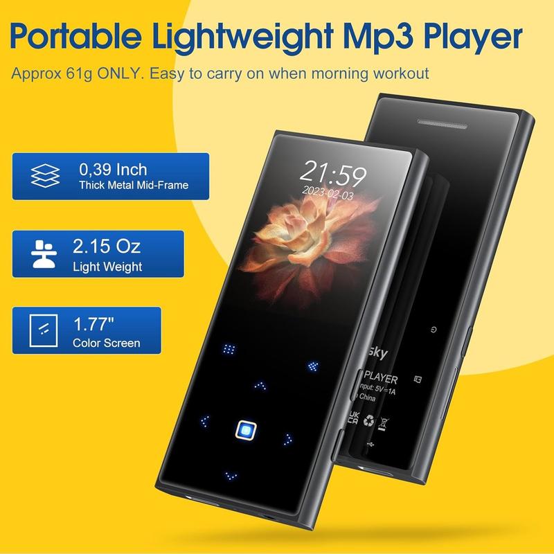 64GB Mp3 Player  5.0,  Portable Digital Lossless Music Player with FM Radio, Built-in Speaker, Touch Button, Voice Recorder, Lightweight for , Up to 128GB, Headphone Included