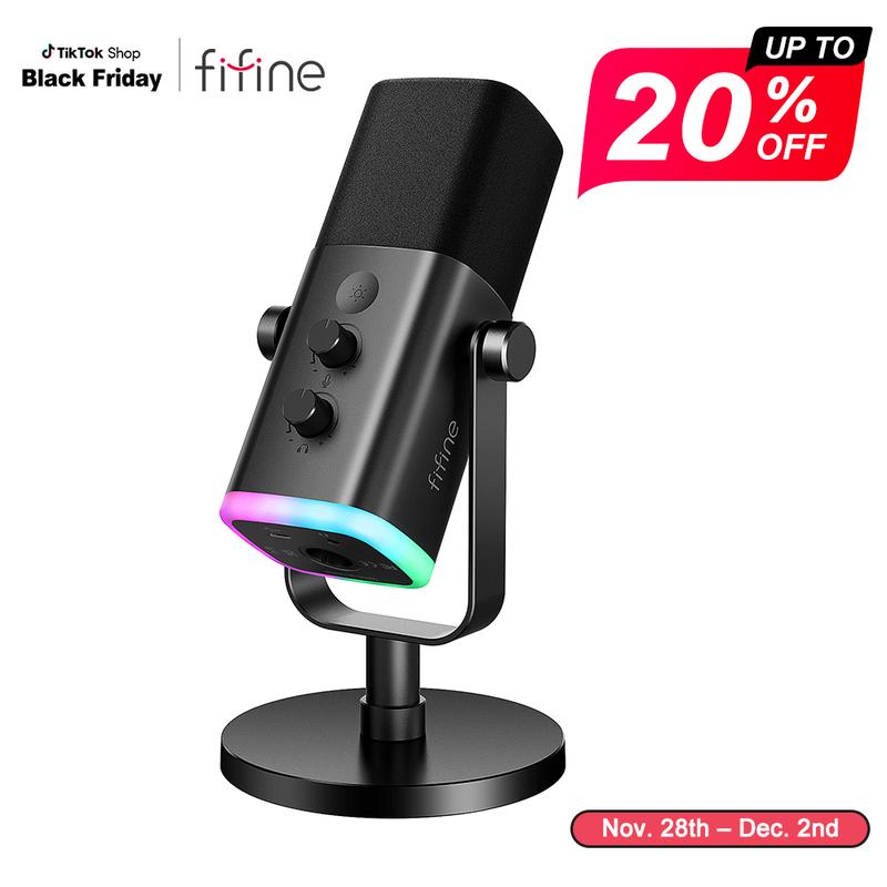 Fifine AM8 XLR USB Gaming Microphone for Podcast Recording, Dynamic RGB Microphone with Quick Mute, headphone jack, Gain Knob, Volume Control, Desktop Computer Mic for PC Gamer