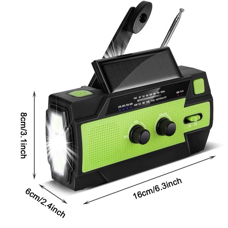 Solar Powered Hand Crank Radio, 4000mAh Solar Hand Crank Portable AM FM Radio with 1W 3 Mode Flashlight & Motion Sensor Reading Lamp, Cell Phone Charger