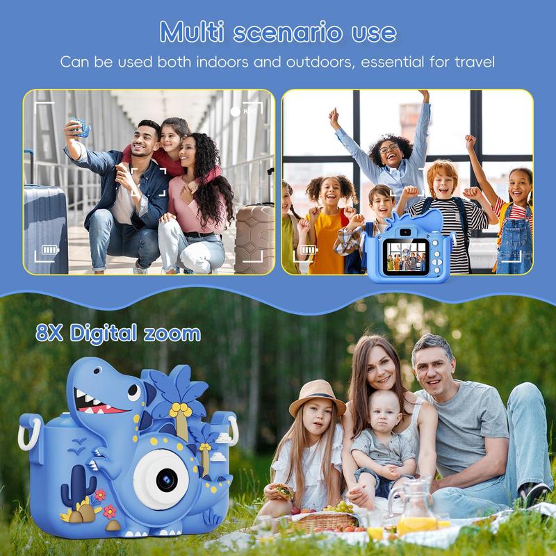 Cartoon Dinosaur Design Digital Camera, Rechargeable 48MP HD Dual Lens Camera Toy, Birthday Gift for Boys & Girls