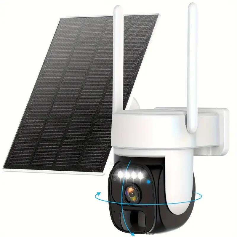 Solar Outdoor Wireless Surveillance Camera, 2K 360° Panoramic Tilt Low-Power WiFi Surveillance Camera, CCTV 2.4G WiFi, AI motion detection PTZ, color night vision, two-way audio, cloud storage, application connection. cctvcamera wireless securitycamera