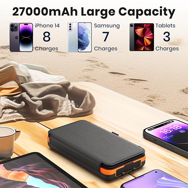 Cyber Monday Sale - Solar Charger 27000mAh Power Bank 22.5W Fast Charging Portable Phone Charger with 4 Solar Panels USB C PD External Battery Pack with 3 USB Outputs for Cellphone Tablet