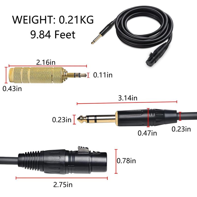 XLR  10ft 3M, Female XLR to 1 4 (6.35mm) TRS Stereo with 1 8 (3.5mm) Stereo Adapter, XLR Microphone  Jack Balanced Signal Interconnect