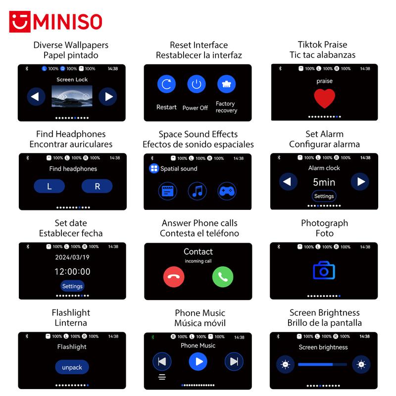 MINISO X29 AI Translation Open Ear-Clip Wireless Earphones Noise Cancellation Bluetooth V5.4 Full Color Display Earphone Touch Screen With Double Mic Long Battery Charging Case