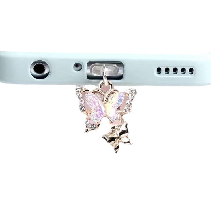 Sparkle Three-dimensional Color Butterfly Full With Drill Phone Dust Plug for iPhone