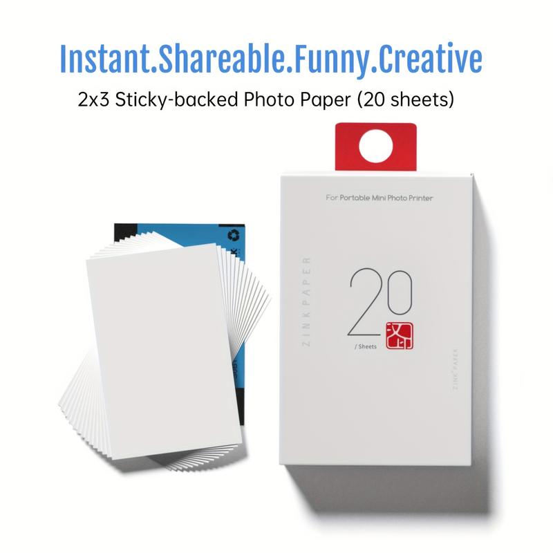 HPRT MT53 Photo Paper for Mini Printer, 2x3 Inch Sticky-Backed, Shareable Zink Photo Paper, 20 & 40 Sheets Pack Options