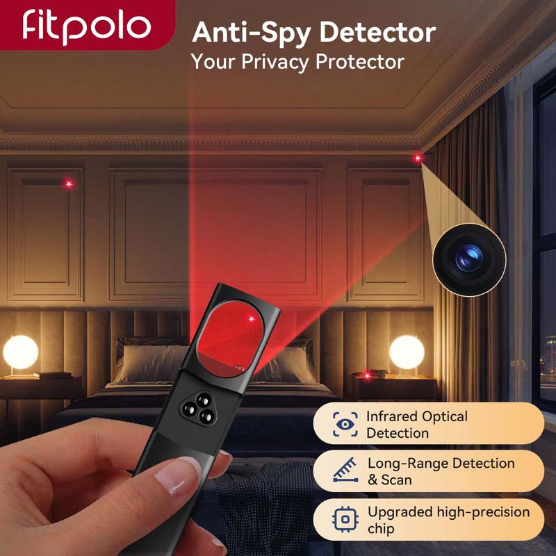 [FITPOLO] Hidden Camera, GPS Tracker, and Bug Detector – 4 Modes, 5-Level Sensitivity, 30H Battery Life – RF Signal Detector for Car, Travel, Office, Hotel, Airbnb, Bathroom, Rental