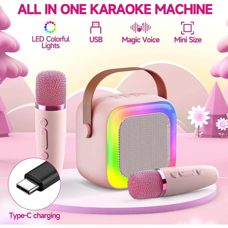 Mini Karaoke Machine for Kids Teen Adults, Kids Karaoke Machine with 2 Wireless Microphones and LED Lights Toys for Christmas Birthday Party, Home, Gifts for 3 4 5 6 7 8 9 10 11 12+ Years Girls Boys