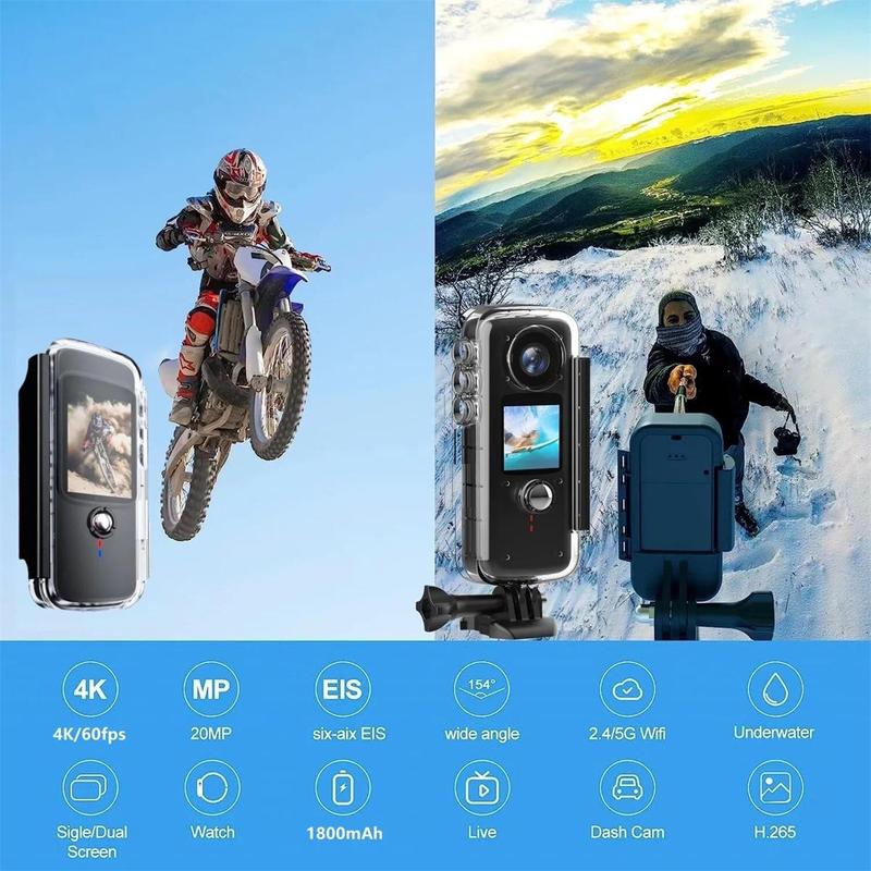 Outdoor Waterproof Sports Camera, 1 Count 4K HD WiFi Diving DV Camera, 360° Rotatable Handheld Camera, Action Camera for Outdoor Sports