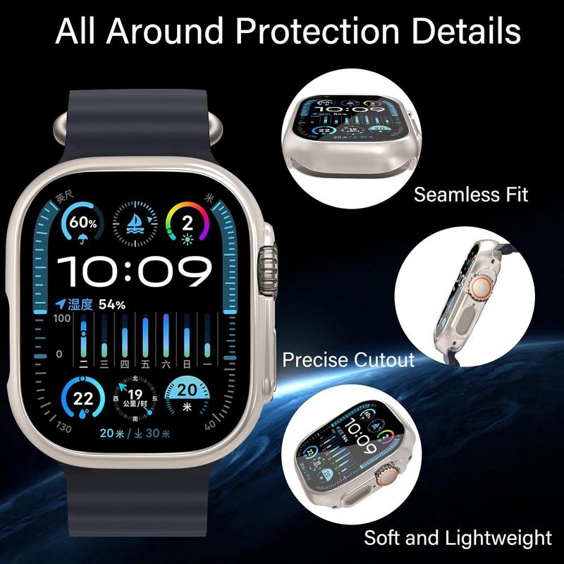 2 Pack Screen Protector Case - Compatible with  Watch Ultra 2 Ultra 49mm, Full Coverage Hard PC Bumper  Protective Cover Built in Tempered Glass Designed for iWatch 49 mm