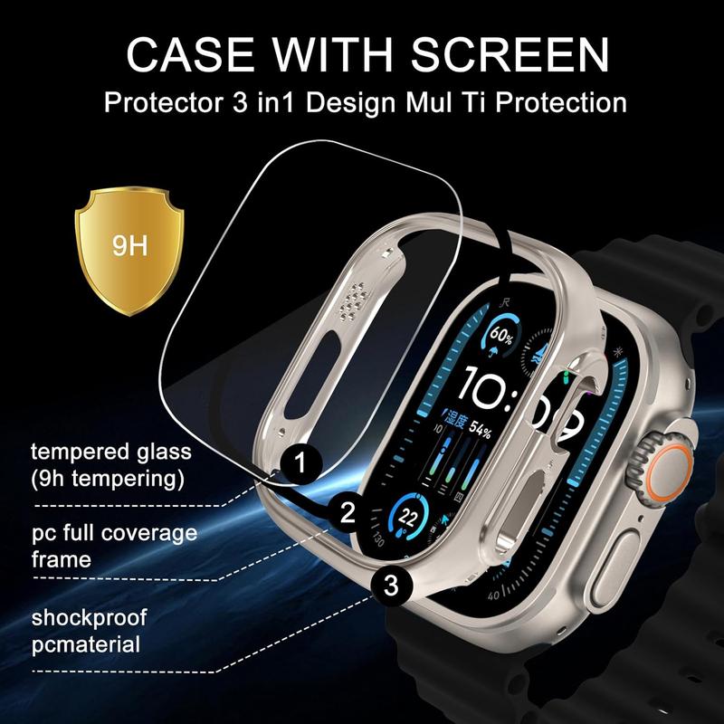 2 Pack Screen Protector Case - Compatible with  Watch Ultra 2 Ultra 49mm, Full Coverage Hard PC Bumper  Protective Cover Built in Tempered Glass Designed for iWatch 49 mm