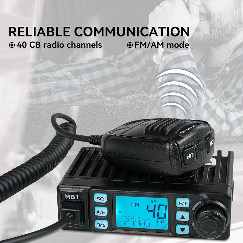 MB1 AM FM CB Radio, 40 CH CB Mobile Radio with 45 Inch CB Antenna, Instant  9 19, 7-Color Screen, Auto-Scan, Trucker Essentials