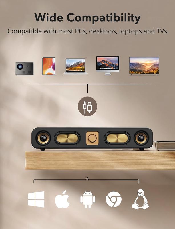 Computer PC Speakers for Desktop,Wired USB- Laptop Speakers with 10W Clear Sound, Retro Style, Vintage Decor, Old Fashion, Soundbar for Computer Laptop Monitor