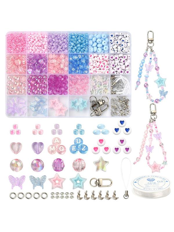 1 Set Diy Mobile Phone Strap Making Kit, Including Star & Butterfly Acrylic & Colorful Seed Beads, Alloy Clasps