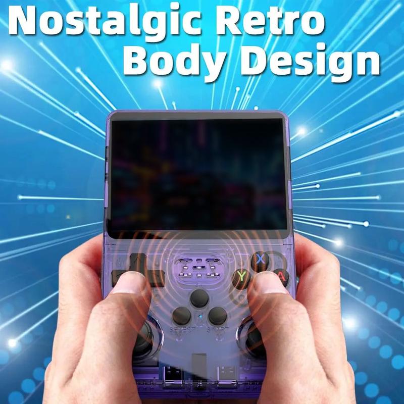 R36S Handheld Retro Gaming Console Linux System with 15000+ Classic Games，Retro Video Game Console 3.5-inch IPS Screen Blue Transparent, Linux System Retro Game with 32+64G TF Card