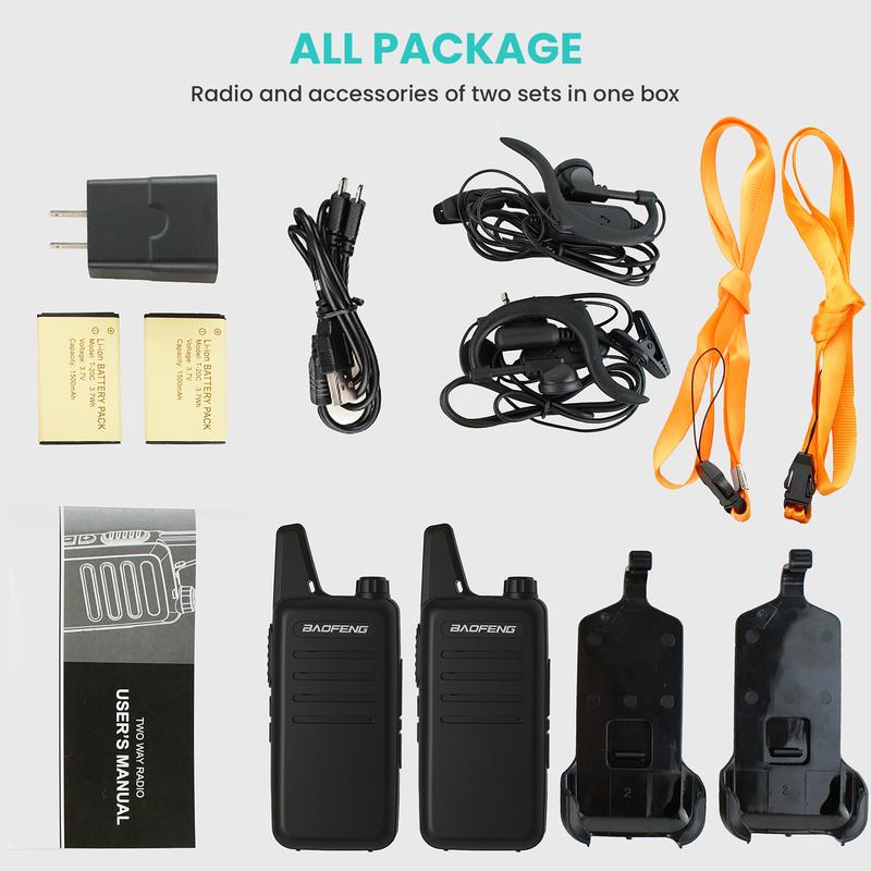 Baofeng BF-VT-C2 Walkie Talkies, Mini 2 Way Radio Rechargeable, VOX Handsfree, Portable, Two-Way Radios Long Range Ham Radio with Earpiece, for Family Road Trip Camping Hiking Skiing(2 Pack, Black)