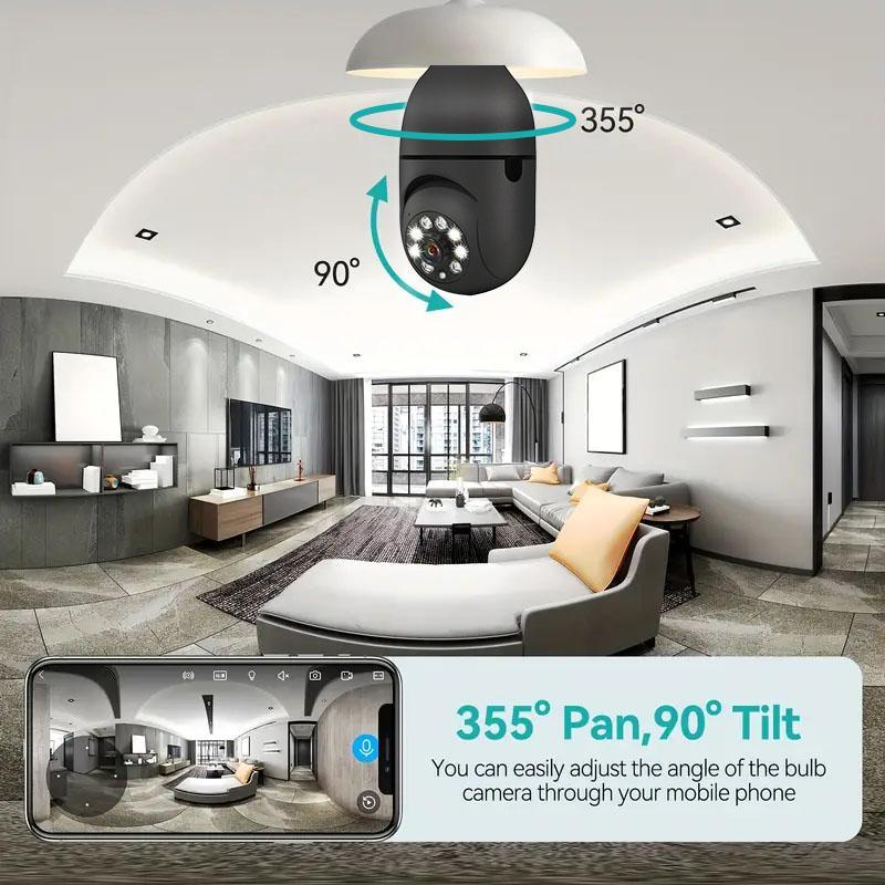 E27 2.4GHz WiFi Smart Home Monitoring Camera, 1080P Smart Home Security Camera with Two-way Conversation, Motion-Tracking, Baby Pet Monitoring Camera