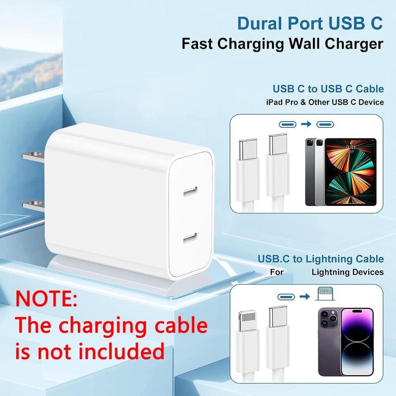 USB C Fast Charger Block, USB C Charging Adapter, Dual Ports Wall Plug Charger, Fast Type-C Charger for iPhone, iPad, Galaxy, Pixel