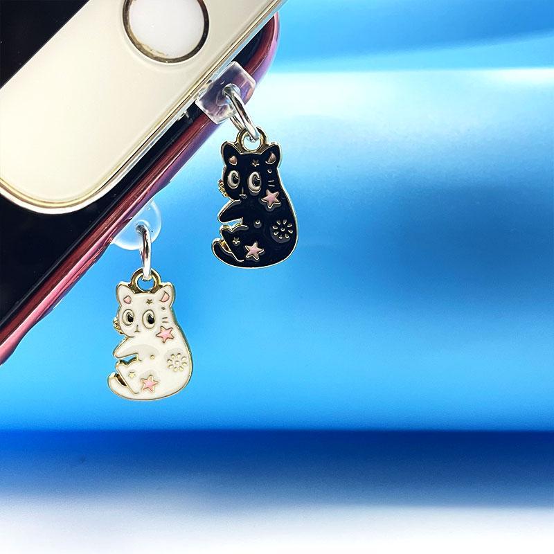 Cartoon Cat Design Mobile Phone Dust Plug, Cute Cat Pendant Cell Phone Dust Plug, Phone Charging Port Dust Plug for iPhone & Type C, Phone Accessories