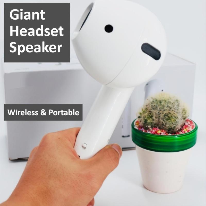 Wireless Earphone Shape Speaker, USB Charging Support Microphone FM Radio TF Card Wireless Loudspeaker, 360° Stereo HiFi Sound Portable Speaker