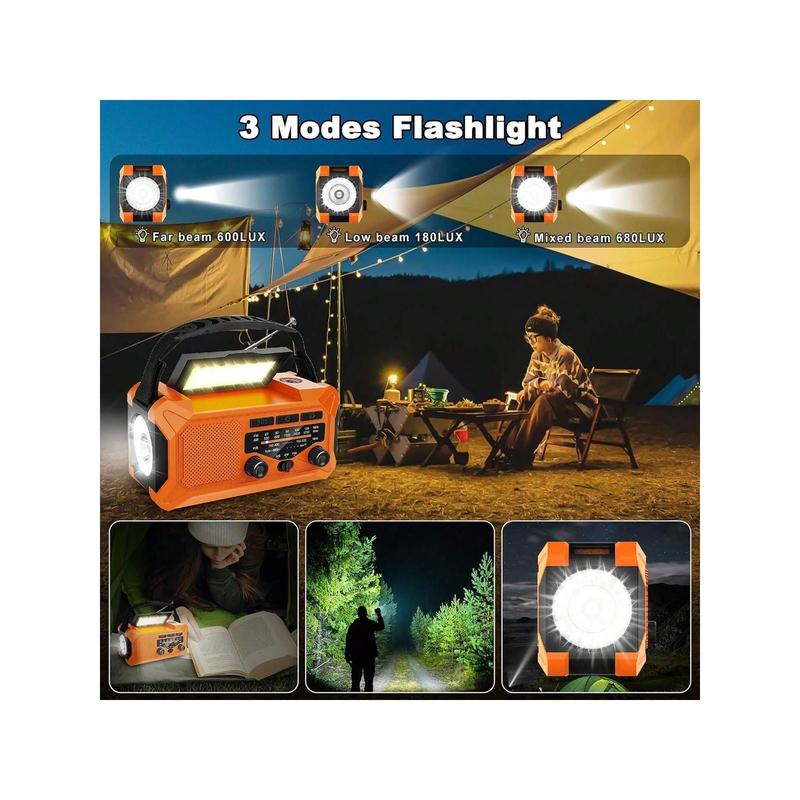 10000mAh Emergency Weather Radio With Solar Charging, Hand Crank Radio Solar Radio Portable Radio AM FM NOAA Radio LED Flashlight Reading Lamp Compass Phone Charger Outdoor Camping