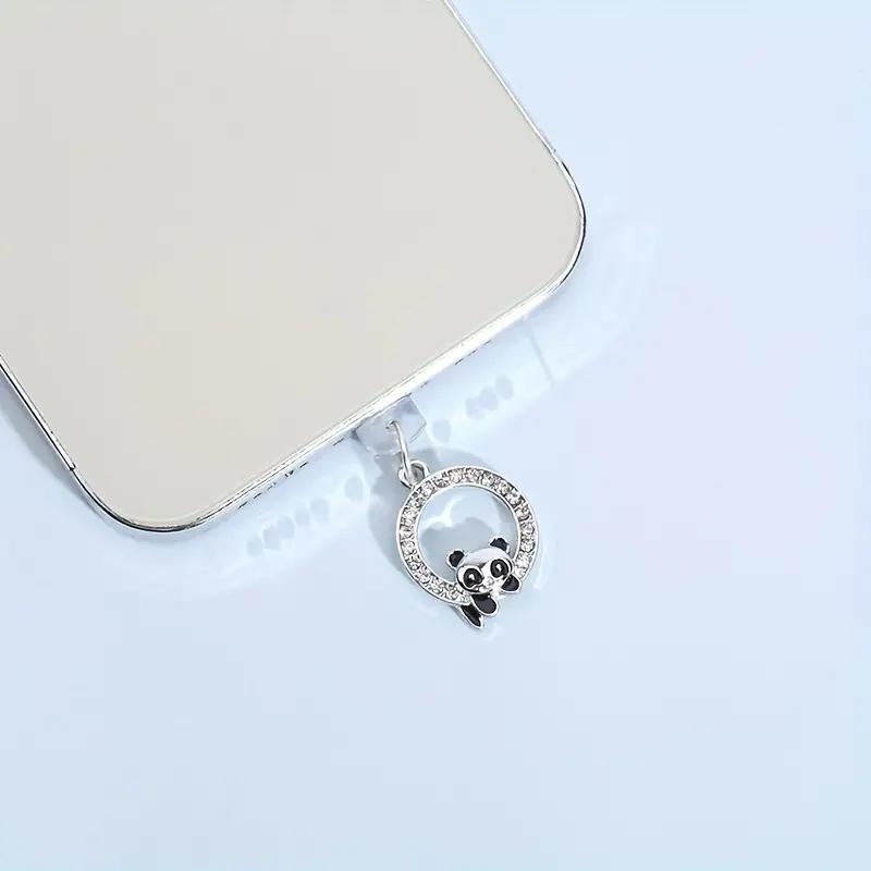 Cute Panda Design Mobile Phone Dust Plug, 1 Count Artificial Diamond Decor Mobile Phone Dust Plug, Mobile Phone Accessories