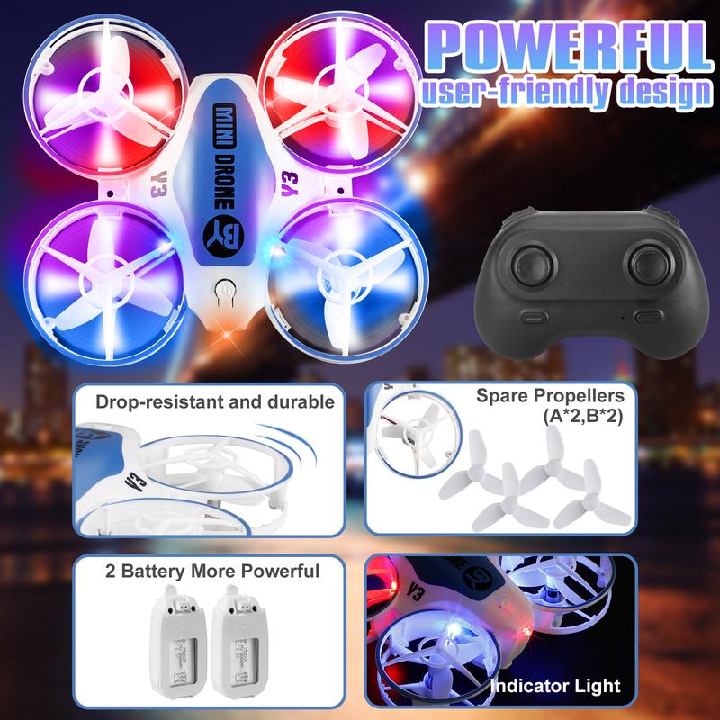 Mini Drones for Kids with Multicolor LED Lights Long Flight Time Three Speeds 360 Flip