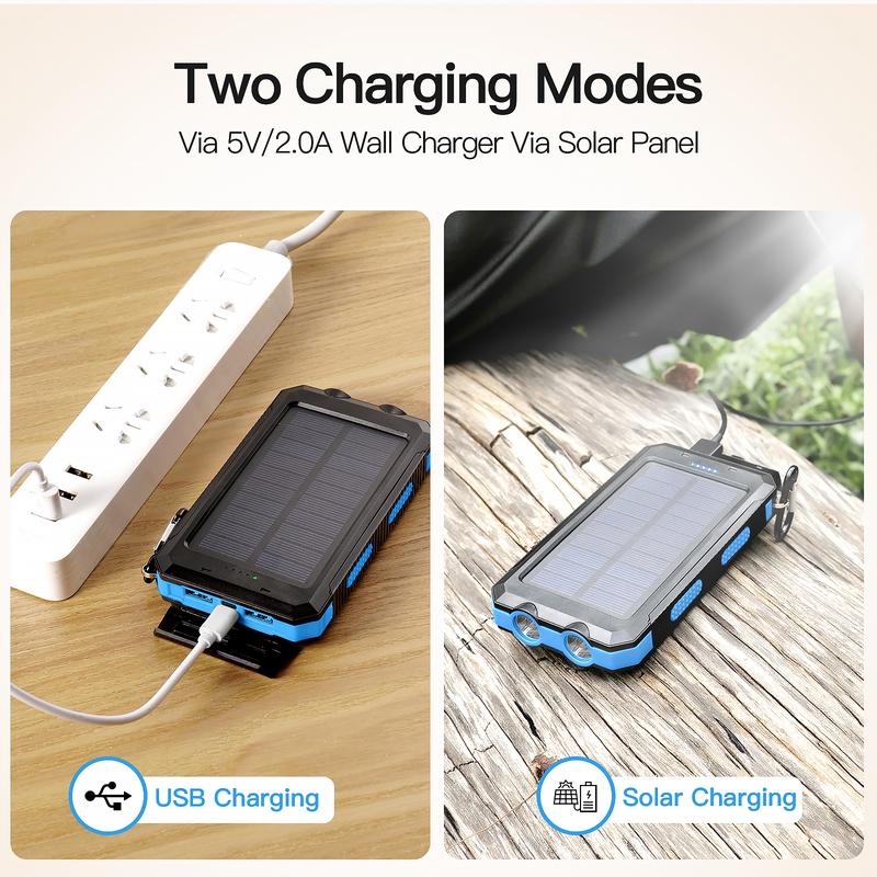 38800mAh Portable Solar Charger: Waterproof, dual USB outputs, and LED flashlights. Perfect for camping and outdoor use! Harness solar power!