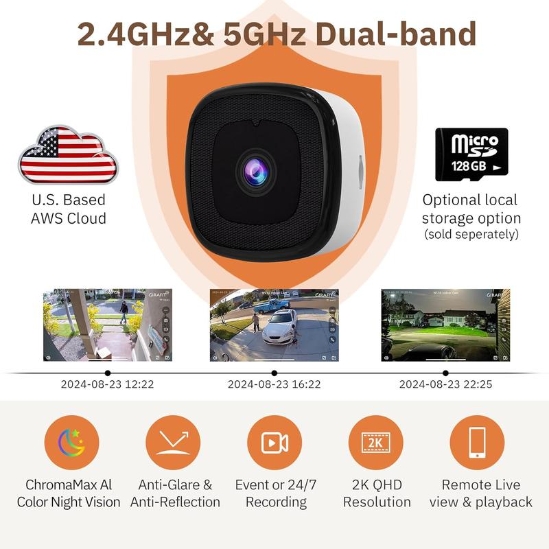 3MP 2K Window Camera,2.4GHz & 5GHz WiFi Indoor Cameras for Home Security with ChromaMax Al Color Night Vision,Person & Motion Detection,24 7 Recording,Easy & Quick Install