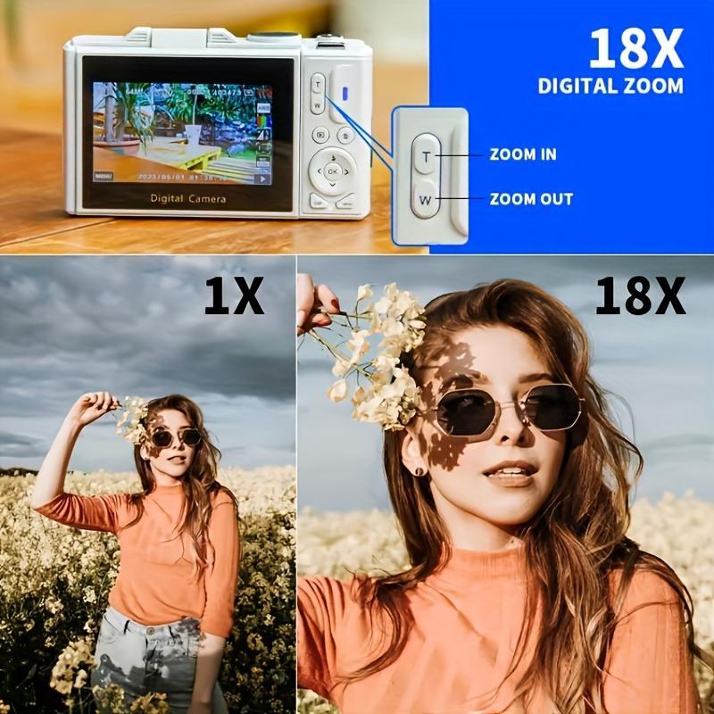 4K 64MP High-definition Digital Camera with Accessories, 2.8-inch Screen 18X Zoom Photo Video Photography Camera with 32GB Storage Card, As a Birthday Gift for Boys & Girls, Digital Camera for Photos