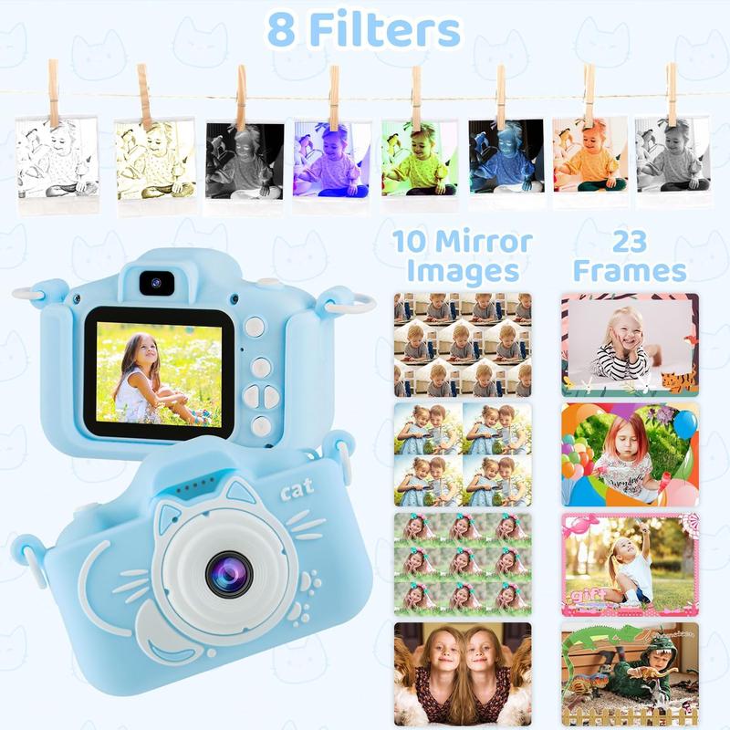 Camera Toys for 6-12  Boys Girls, Camera with Protective  Cover,HD Digital Video Cameras with Dual Lens 32GB SD Card,Christmas Birthday Gift for 6 7 8 9 10 11 12