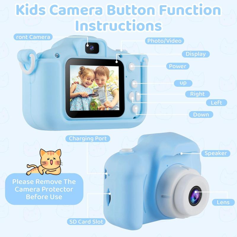 Camera Toys for 6-12  Boys Girls, Camera with Protective  Cover,HD Digital Video Cameras with Dual Lens 32GB SD Card,Christmas Birthday Gift for 6 7 8 9 10 11 12