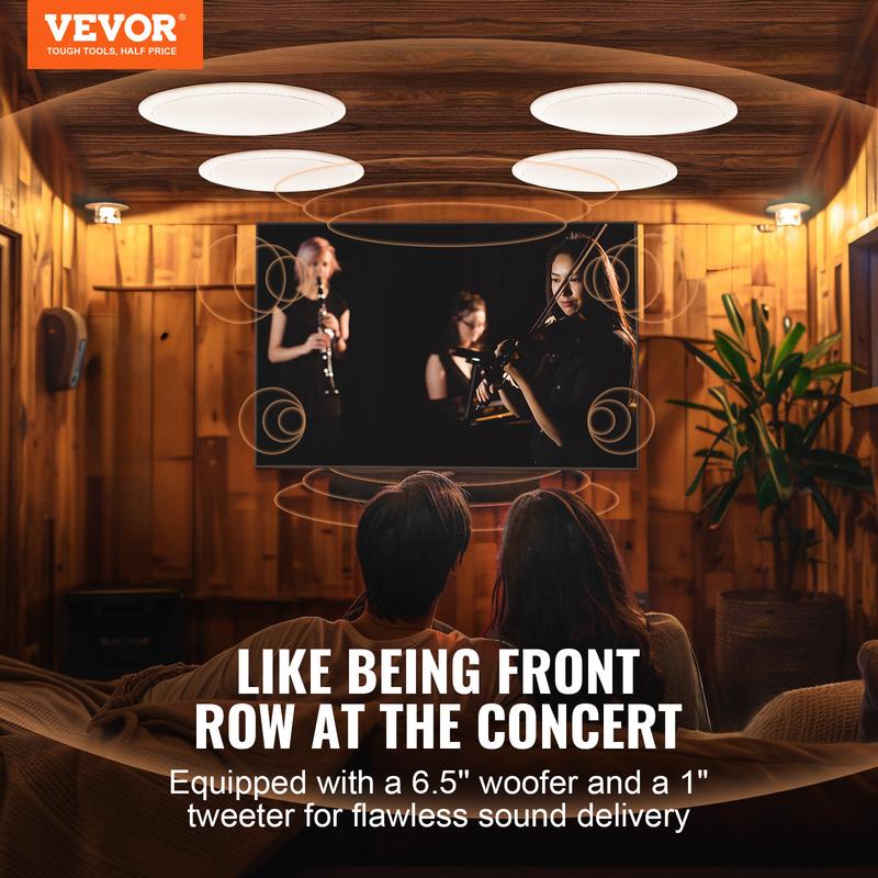 VEVOR 4 PCs 6.5'' Bluetooth in Ceiling Speakers, 150W, Flush Mount Ceiling & in-Wall Speaker System with 8ΩImpedance 89dB Sensitivity, for Home Kitchen Living Room Bedroom or Covered Outdoor Porches Audio Wireless