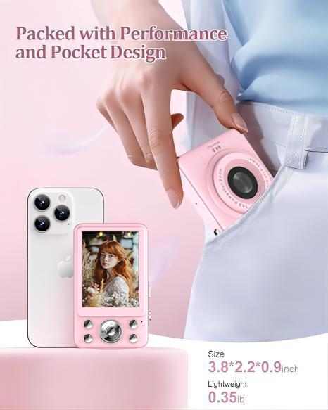 FHD 1080P Digital Camera with 16x Zoom Anti-Shake Compact Small Camera for Boys Girls Children Rechargeable Lens Rechargeable