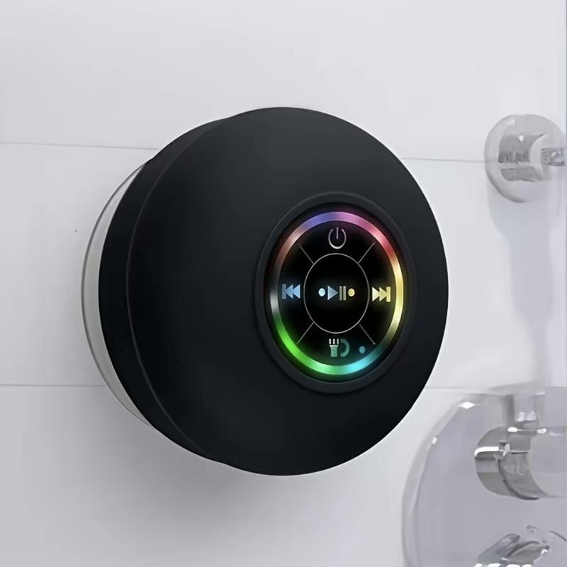 Wireless Bluetooth Waterproof Shower Speaker- RGB LED Light- Portable and Rechargeable- Strong Suction Cup - Mini Wireless Stereo for Beach, Shower & Home-Bathroom Accessories Audio with Smartphone